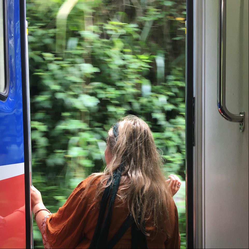 On a train in Sri Lanka. Photo: Lydia Klemensowicz
